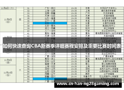 如何快速查询CBA新赛季详细赛程安排及重要比赛时间表